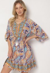 Jasnoniebieska Sukienka z Bawełny z Frędzlami i Wzorem Boho Cleamora. Niebieskie sukienki Born2be, na co dzień, l, bez wzorów, z bawełny, boho, bez kołnierzyka, bez ramiączek, mini. Za 89.99 zł.