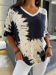 Beżowo-Czarna Bluzka Oversize 6801-131. Brązowe bluzki ModnaKiecka.pl, l, bez wzorów, z jeansu, biznesowe, bez kołnierzyka, bez ramiączek. Za 94.99 zł.
