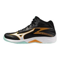 Buty halowe Mizuno Thunder Blade Z Mid. Czarne buty treningowe Mizuno, bez wzorów, z gumy, bez zapięcia, na fitness i siłownię. Za 269.99 zł.