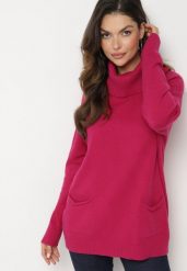 Fuksjowy Golf z Wiskozą Zdobiony Wsuwanymi Kieszonkami Viaela. Czerwone swetry Born2be, l, z aplikacjami, z jeansu, eleganckie, plus size, bez ramiączek. W wyprzedaży za 76.49 zł.
