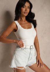 Biały Top z Bawełny o Dopasowanym Kroju na Ramiączkach z Koronką Linavea. Białe topy Renee, l, bez wzorów, z bawełny, eleganckie, bez kołnierzyka, bez ramiączek. W wyprzedaży za 63.99 zł.