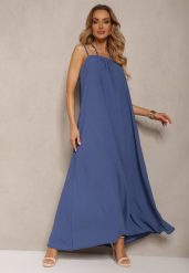 Granatowa Sukienka z Regulowanymi Ramiączkami i Wiązaniem przy Szyi Qloenma. Niebieskie sukienki Renee, na co dzień, m, bez wzorów, eleganckie, bez kołnierzyka, bez ramiączek, maxi, dopasowane. W wyprzedaży za 69.99 zł.