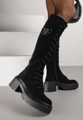 Czarne Sznurowane Kozaki Vices z Imitacji Zamszu na Platformie w Stylu Grunge Lattime. Czarne kozaki Born2be, z aplikacjami, z jeansu, bez obcasa, na platformie, bez zapięcia. Za 179.99 zł.