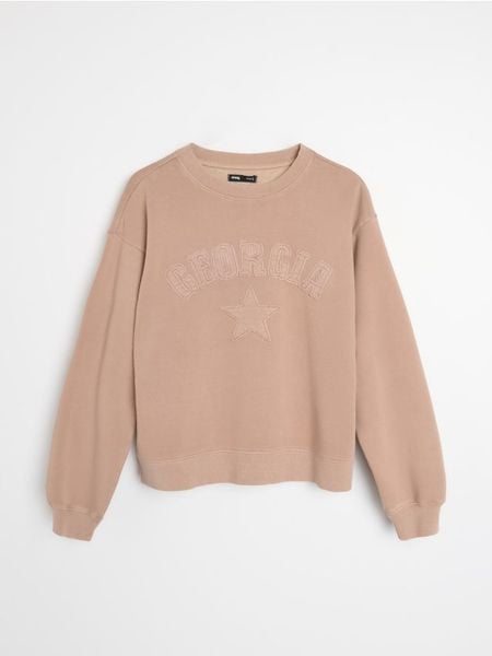 Bluza crewneck w stylu akademickim - brązowy. Brązowe bluzy Sinsay, l, bez wzorów, bez kaptura, do biegania. Za 45.99 zł.