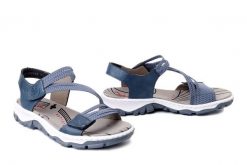 RIEKER 68871-14 blue, sandały damskie. Niebieskie sandały Rieker, bez wzorów, bez obcasa, bez zapięcia. Za 254.92 zł.