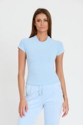 JUICY COUTURE Błękitny t-shirt Shrunken Diamante Tee. Niebieskie t-shirty Juicy Couture, s, bez wzorów, bez kołnierzyka, bez ramiączek. W wyprzedaży za 79.99 zł.