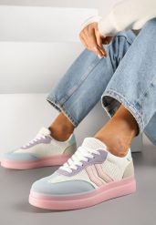 Różowo-Niebieskie Sneakersy Tenisówki Ozdobione Paskami Falovinia. Czerwone trampki Renee, bez wzorów, z jeansu, eleganckie, bez zapięcia. W wyprzedaży za 83.99 zł.