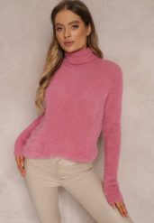 Ciemnoróżowy Golf Wełniany Cheki. Czerwone swetry Renee, xl, bez wzorów, z tkaniny, bez ramiączek. W wyprzedaży za 31.99 zł.