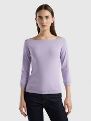 Benetton Sweter w kolorze lawendowym rozmiar: L. Różowe swetry Benetton, l, bez wzorów, z bawełny, bez ramiączek. Za 83.81 zł.