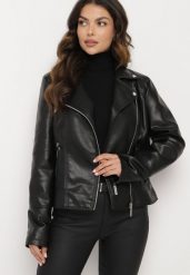 Czarna Kurtka Ramoneska o Klasycznym Taliowanym Kroju Melonira. Czarne kurtki Born2be, l, bez wzorów, z jeansu, eleganckie, bez kaptura. W wyprzedaży za 125.99 zł.