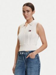 Tommy Jeans Sweter DW0DW22318 Biały Regular Fit. Białe swetry Tommy Jeans, s, bez wzorów, z bawełny, bez ramiączek. Za 449.99 zł.