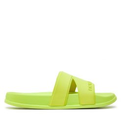Klapki New Balance. Żółte klapki New Balance, bez wzorów, sportowe, bez obcasa, bez zapięcia. Za 99.99 zł.
