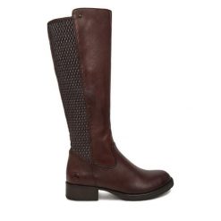 Kozaki Rieker. Brązowe kozaki Rieker, bez wzorów, bez obcasa, na słupku, bez zapięcia. Za 549.99 zł.