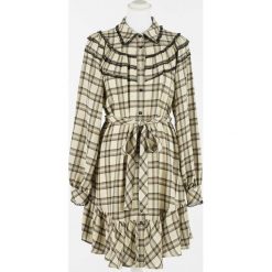 Sukienka w kratkę Twinset. Brązowe sukienki Twinset, bez wzorów, z wełny, bez kołnierzyka, bez ramiączek. W wyprzedaży za 500.00 zł.