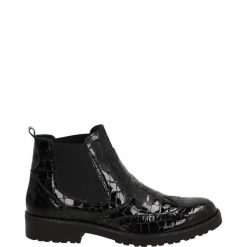 LAKIEROWANE SZTYBLETY 805020 PIT NERO. Botki Venezia, bez wzorów, z lakierowanej skóry, bez obcasa, bez zapięcia. Za 269.00 zł.