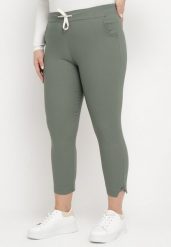 Ciemnozielone Spodnie High Waist z Troczkiem w Pasie Istmena. Zielone jeansy Born2be, xl, bez wzorów, z jeansu, biznesowe, z podwyższonym stanem. Za 19.99 zł.
