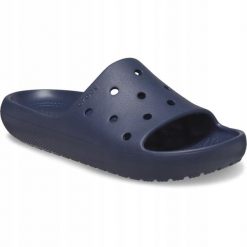 Klapki Dla Dorosłych Crocs Classic V2 Slide. Niebieskie klapki Crocs, bez wzorów, z materiału, bez obcasa, bez zapięcia. Za 111.99 zł.