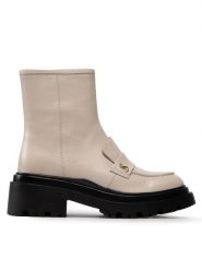Simple Botki SL-26-02-000038 Écru. Botki Simple, bez wzorów, ze skóry, bez obcasa, na słupku, bez zapięcia. Za 269.99 zł.