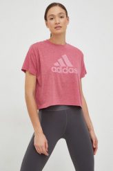 Adidas t-shirt damski kolor różowy. Czerwone t-shirty adidas, bez wzorów, z dzianiny, bez kołnierzyka, bez ramiączek. Za 159.99 zł.