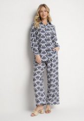 Niebieski Komplet z Wiskozą w Etniczny Wzór Szerokie Spodnie i Koszula Elezaria. Niebieskie koszule Born2be, l, z aplikacjami, z materiału, eleganckie, bez kołnierzyka, bez ramiączek. Za 179.99 zł.