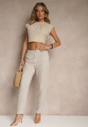 Szare Casualowe Spodnie z Lnem z Gumką w Pasie Filanisse. Szare jeansy Renee, l, bez wzorów, z jeansu, eleganckie. W wyprzedaży za 67.99 zł.