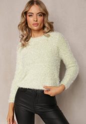Miętowy Sweter z Puchatego Gładkiej Materiału z Okrągłym Dekoltem i Długim Rękawem Klarrilo. Zielone swetry Renee, na jesień, bez wzorów, z elastanu, casualowe, bez ramiączek. W wyprzedaży za 51.99 zł.