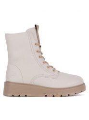 Rieker Trzewiki 70404-80 Biały. Białe botki Rieker, bez wzorów, ze skóry, bez obcasa, na płaskiej podeszwie, bez zapięcia. Za 429.99 zł.