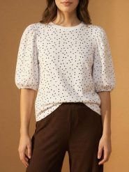 Bawełniana bluzka w kropki - wielobarwny. Bluzki Sinsay, l, bez wzorów, z bawełny, bez kołnierzyka, bez ramiączek. Za 29.99 zł.