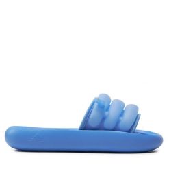 Klapki adidas. Niebieskie klapki adidas, bez wzorów, sportowe, bez obcasa, bez zapięcia. Za 199.99 zł.
