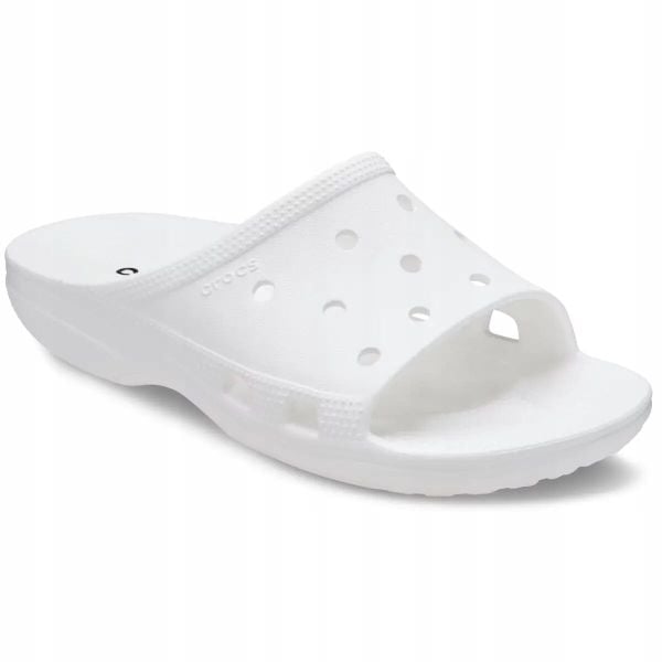 Klapki Dla Dorosłych Crocs Saturday Slide. Białe klapki Crocs, bez wzorów, z materiału, bez obcasa, bez zapięcia. Za 109.99 zł.