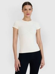 4F Koszulka sportowa w kolorze kremowym rozmiar: M/L. Brązowe t-shirty sportowe 4f, l, bez wzorów, z materiału, bez ramiączek, na fitness i siłownię. Za 64.95 zł.