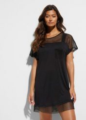 Tunika plażowa z lejącej wiskozy. Czarne tuniki bonprix, bez wzorów, z wiskozy, bez kołnierzyka, bez ramiączek. Za 104.99 zł.