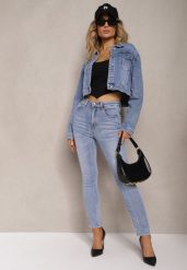 Jasnoniebieskie Jeansy High Waist o Dopasowanym Fasonie Skinny Langrea. Niebieskie jeansy Renee, bez wzorów, z jeansu, eleganckie, z podwyższonym stanem. W wyprzedaży za 83.99 zł.