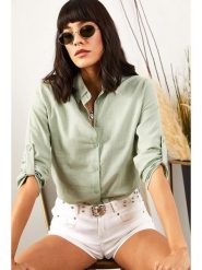 Olalook Bluzka "Olalook" w kolorze jasnozielonym rozmiar: M. Zielone bluzki Olalook, m, bez wzorów, z bawełny, bez kołnierzyka, bez ramiączek. Za 78.84 zł.