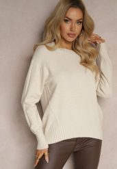 Jasnobeżowy Casualowy Sweter z Wiskozą i Modalem ze Ściągaczami Riviti. Brązowe swetry Renee, l, bez wzorów, z jeansu, casualowe, bez ramiączek. W wyprzedaży za 71.99 zł.