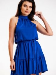 Sukienka Model A580 Blue - awama. Niebieskie sukienki Awama, l, bez wzorów, z bawełny, bez kołnierzyka, bez ramiączek, rozkloszowane. Za 278.53 zł.