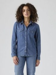 Levi's Koszula dżinsowa w kolorze niebieskim rozmiar: XS. Niebieskie koszule Levi's, s, bez wzorów, z bawełny, bez kołnierzyka, bez ramiączek. Za 113.63 zł.
