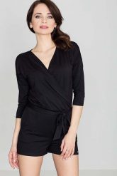 Czarny Dzianinowy Letni Kopertowy Kombinezon. Czarne kombinezony Katrus, na lato, l, bez wzorów, z dzianiny, bez kołnierzyka, bez ramiączek. Za 219.00 zł.