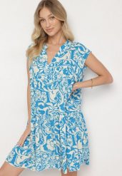 Niebieska Bawełniana Sukienka o Kroju Oversize w Ornamentny Wzór Izelona. Niebieskie sukienki Born2be, na co dzień, l, bez wzorów, z bawełny, klasyczne, bez kołnierzyka, bez ramiączek, mini, oversize. W wyprzedaży za 46.74 zł.