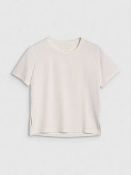 4F Koszulka treningowa oversize szybkoschnąca damska - biała L. Białe t-shirty sportowe 4f, l, bez wzorów, z dzianiny, bez ramiączek, na fitness i siłownię. Za 79.99 zł.