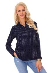 Granatowa Koszulowa Bluzka w Typie Polo w Kropki. Bluzki Merribel, s, bez wzorów, z materiału, bez kołnierzyka, bez ramiączek. Za 98.90 zł.