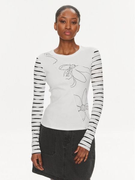 Desigual Bluzka Boston 24SWTK70 Biały Slim Fit. Białe bluzki Desigual, m, bez wzorów, z bawełny, bez kołnierzyka, bez ramiączek. Za 199.99 zł.