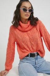 Only sweter z domieszką wełny damski kolor pomarańczowy z golfem. Brązowe swetry ONLY, l, bez wzorów, z dzianiny, bez ramiączek. W wyprzedaży za 169.99 zł.
