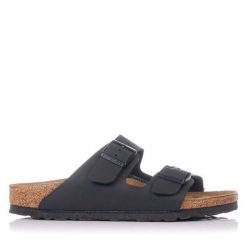 Klapki Birkenstock Arizona Nero Dorosłych. Brązowe klapki Birkenstock, bez wzorów, z materiału, eleganckie, bez obcasa, bez zapięcia. Za 339.00 zł.