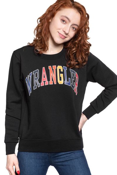 BLUZA WRANGLER REGULAR SWEAT BLACK W6N2HA100 112130785. Czarne bluzy Wrangler, xs, bez wzorów, bez kaptura. W wyprzedaży za 59.99 zł.