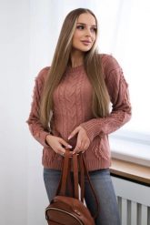 Sweter z warkoczowym splotem ciemno różowy. Czerwone swetry KESI, l, bez wzorów, z jeansu, eleganckie, plus size, bez ramiączek. Za 150.97 zł.