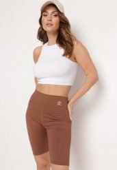 Brązowe Szorty Kolarki Sportowe z Wysokim Stanem Mlenia. Brązowe szorty sportowe Born2be, bez wzorów, z podwyższonym stanem. Za 44.99 zł.