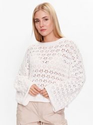Gina Tricot Sweter Knitted openwork sweater 19466 Biały Regular Fit. Białe swetry Gina Tricot, l, bez wzorów, z bawełny, bez ramiączek. Za 99.99 zł.