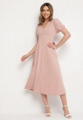 Różowa Koktajlowa Sukienka o Rozkloszowanym Kroju z Wiązaniem Zilarie. Czerwone sukienki Born2be, l, bez wzorów, klasyczne, bez kołnierzyka, bez ramiączek, rozkloszowane. Za 89.99 zł.