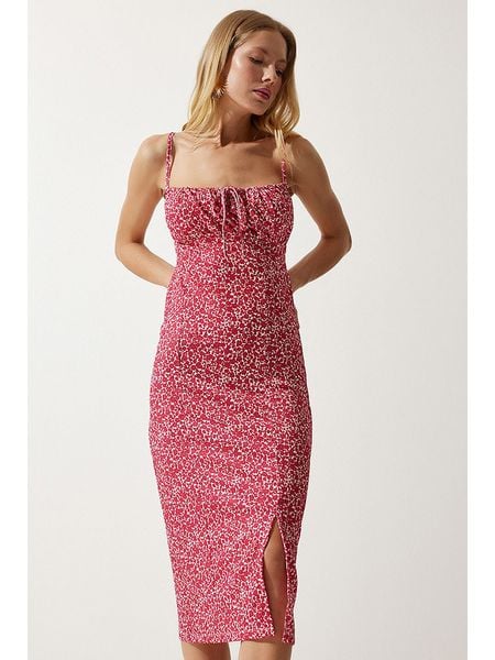 Happiness Istanbul Sukienka w kolorze czerwono-białym rozmiar: 40. Białe sukienki Happiness Istanbul, bez wzorów, bez kołnierzyka, bez ramiączek, midi. Za 52.42 zł.